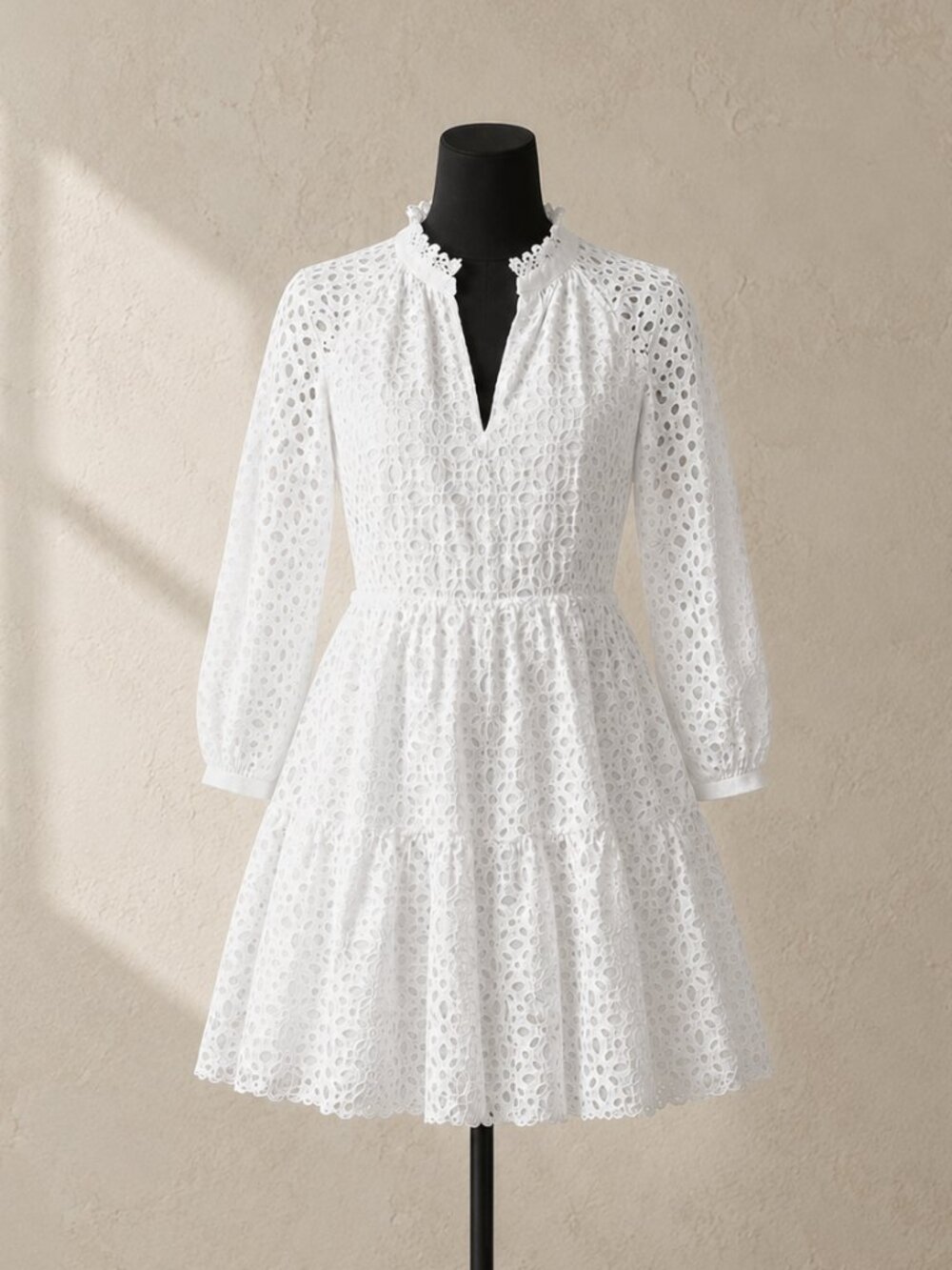 J. Crew White Tiered Eyelet Lace Popover Dress XS Pockets
